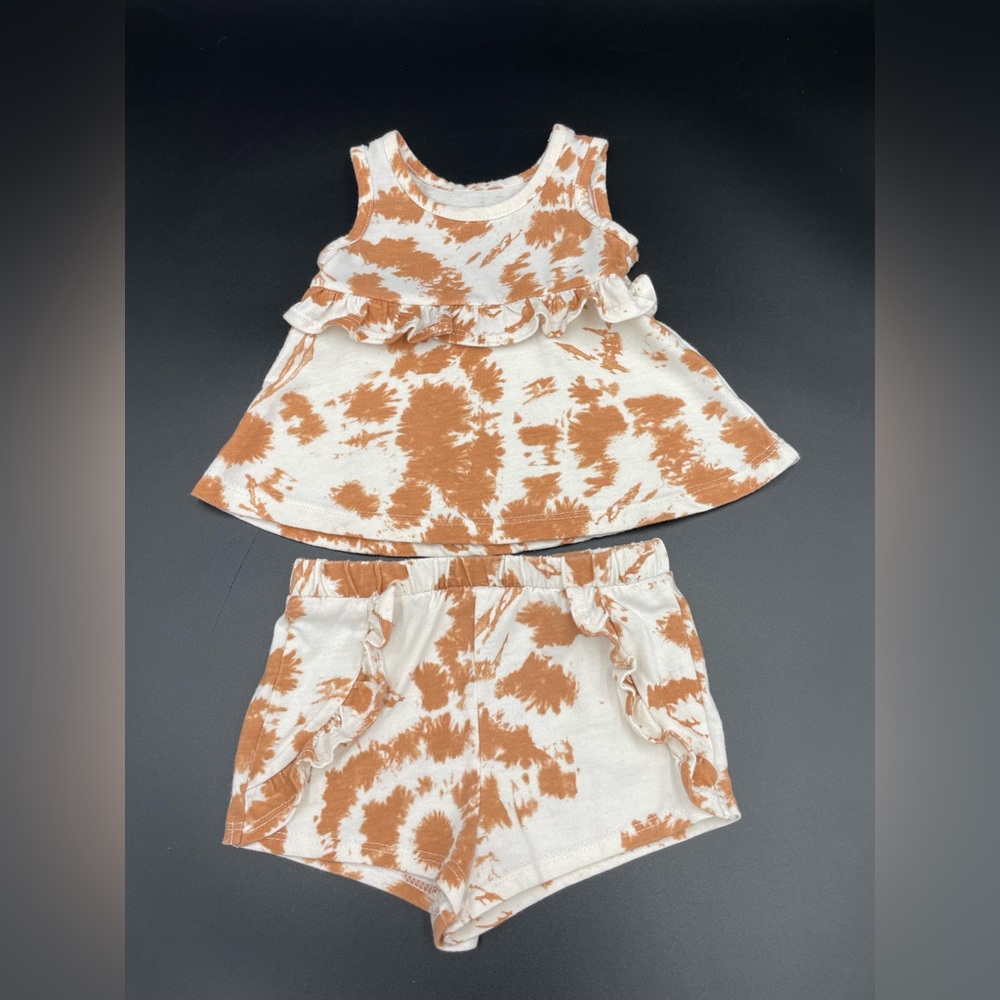 Girls 3-6 months Grayson mini tan & cream tie dye set